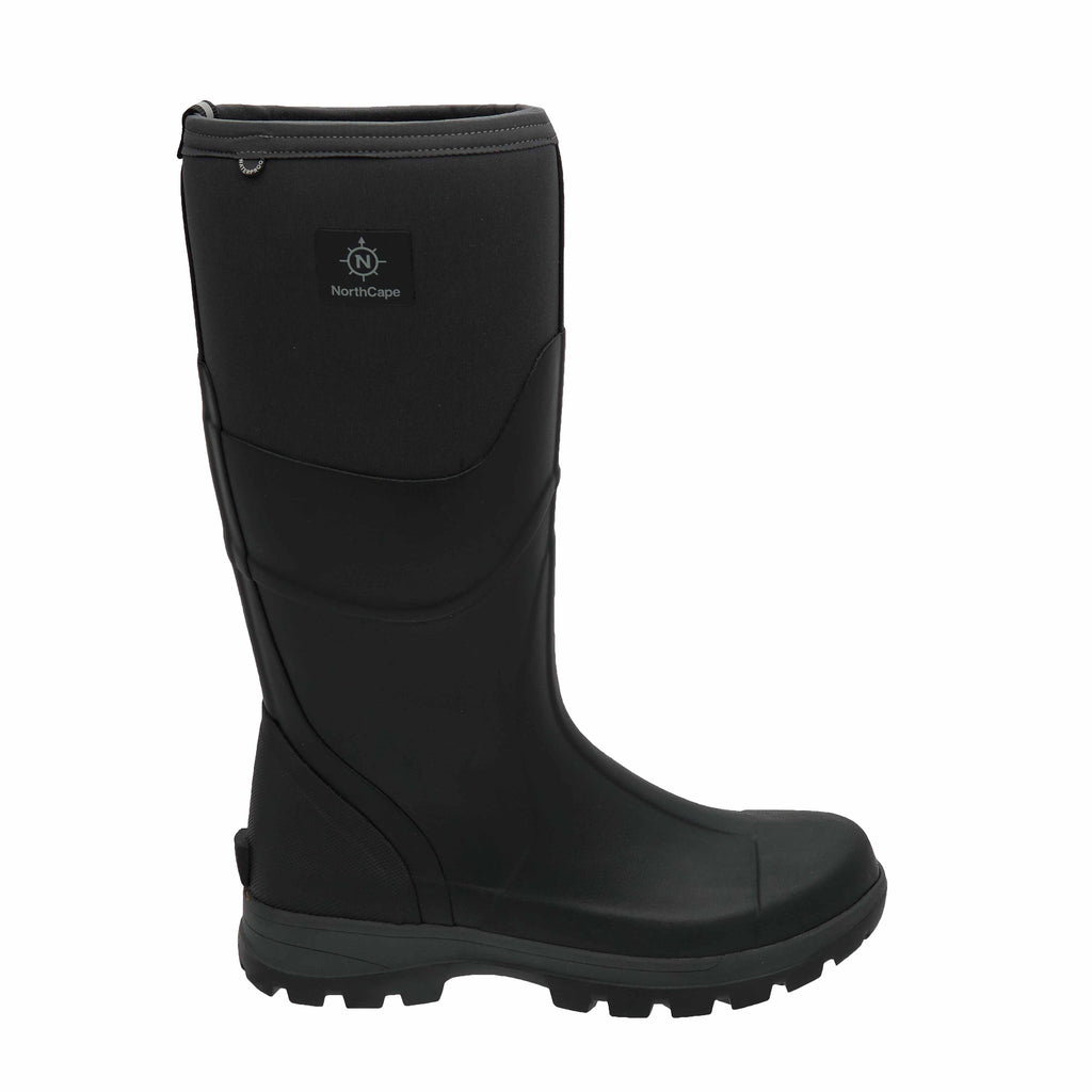 Black rubber boot on a white background