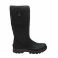 Black rubber boot on a white background