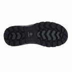 Black shoe sole with tread pattern on a white background