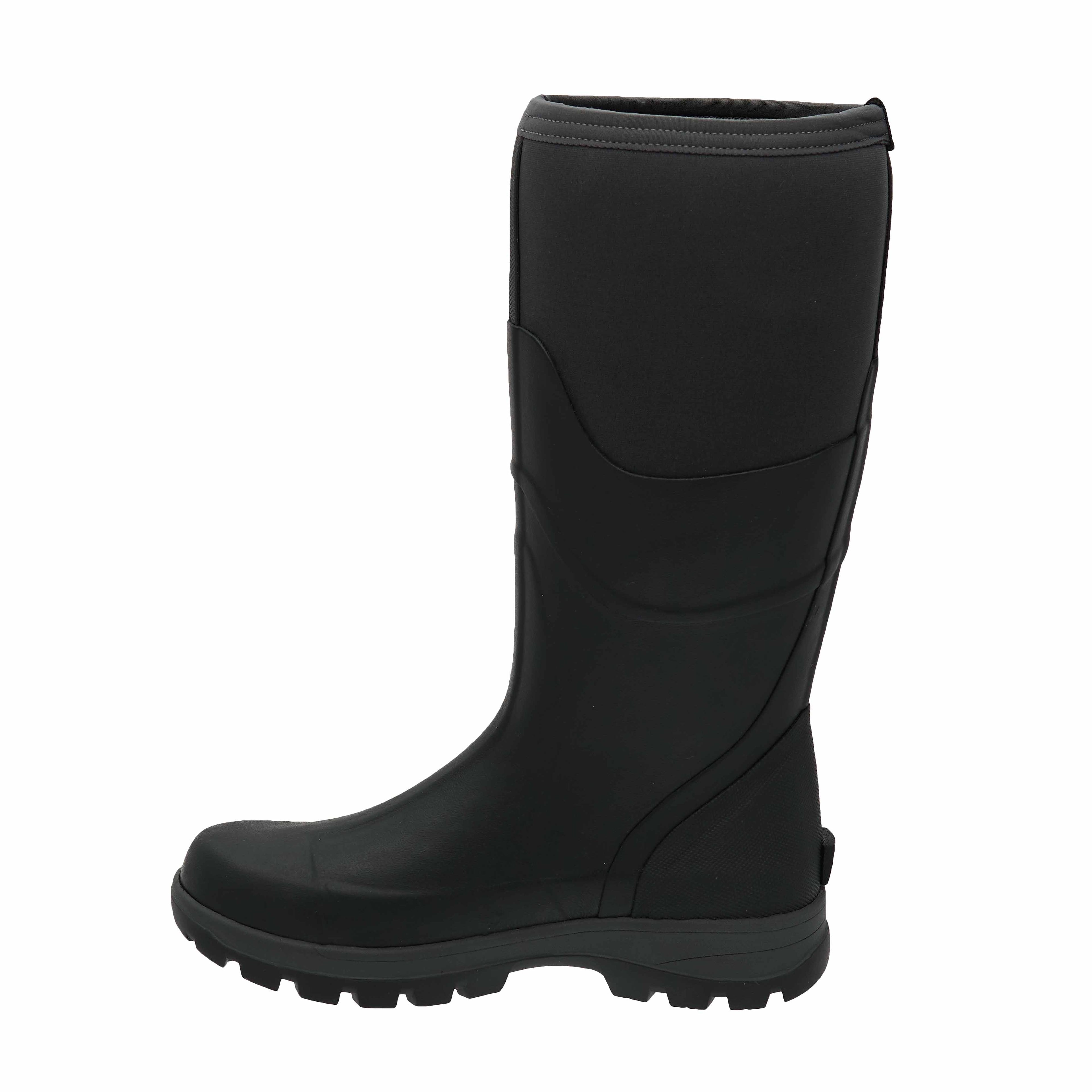 Black rubber boot on a white background