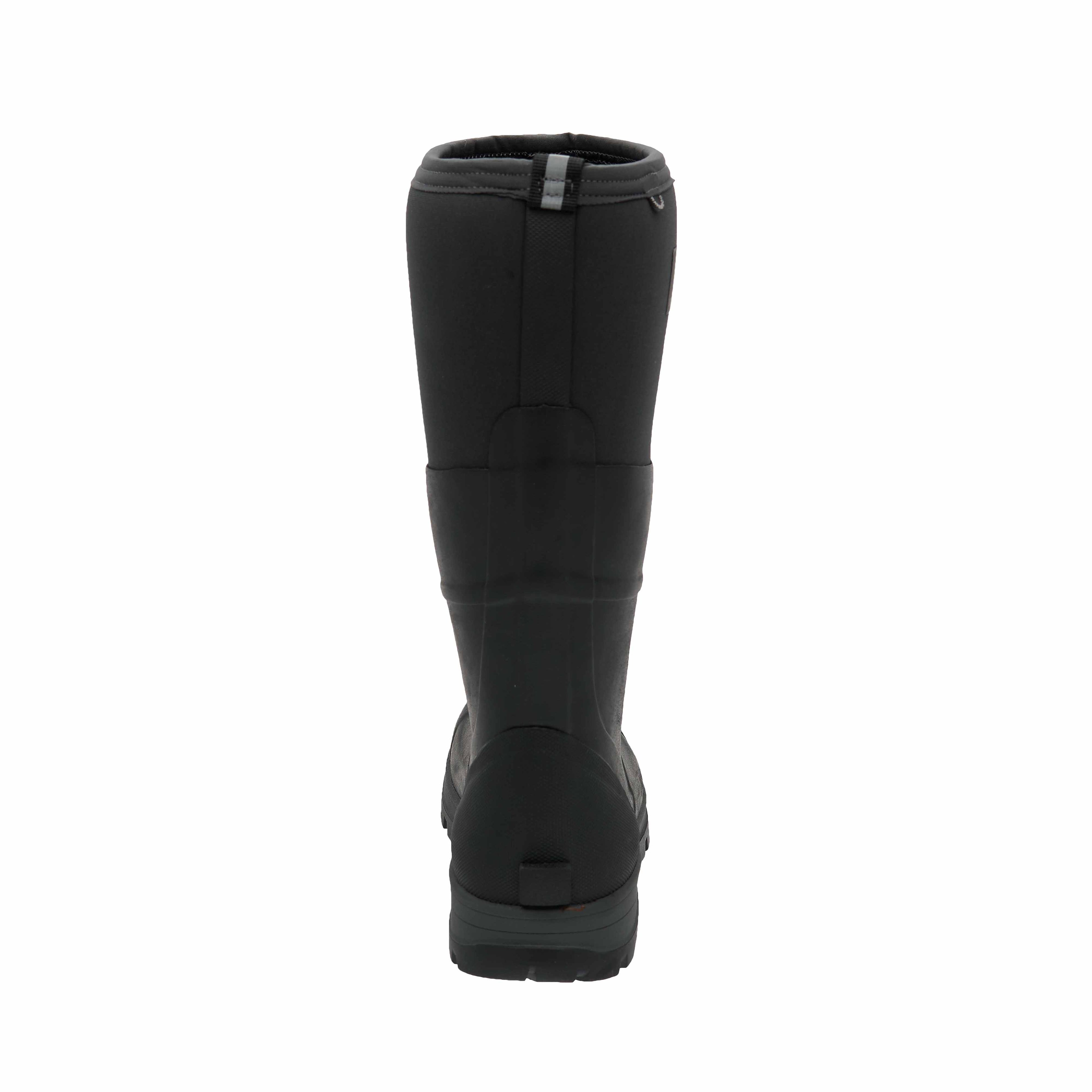 Black rubber boot on a white background