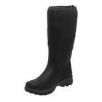 Black rubber boot on a white background