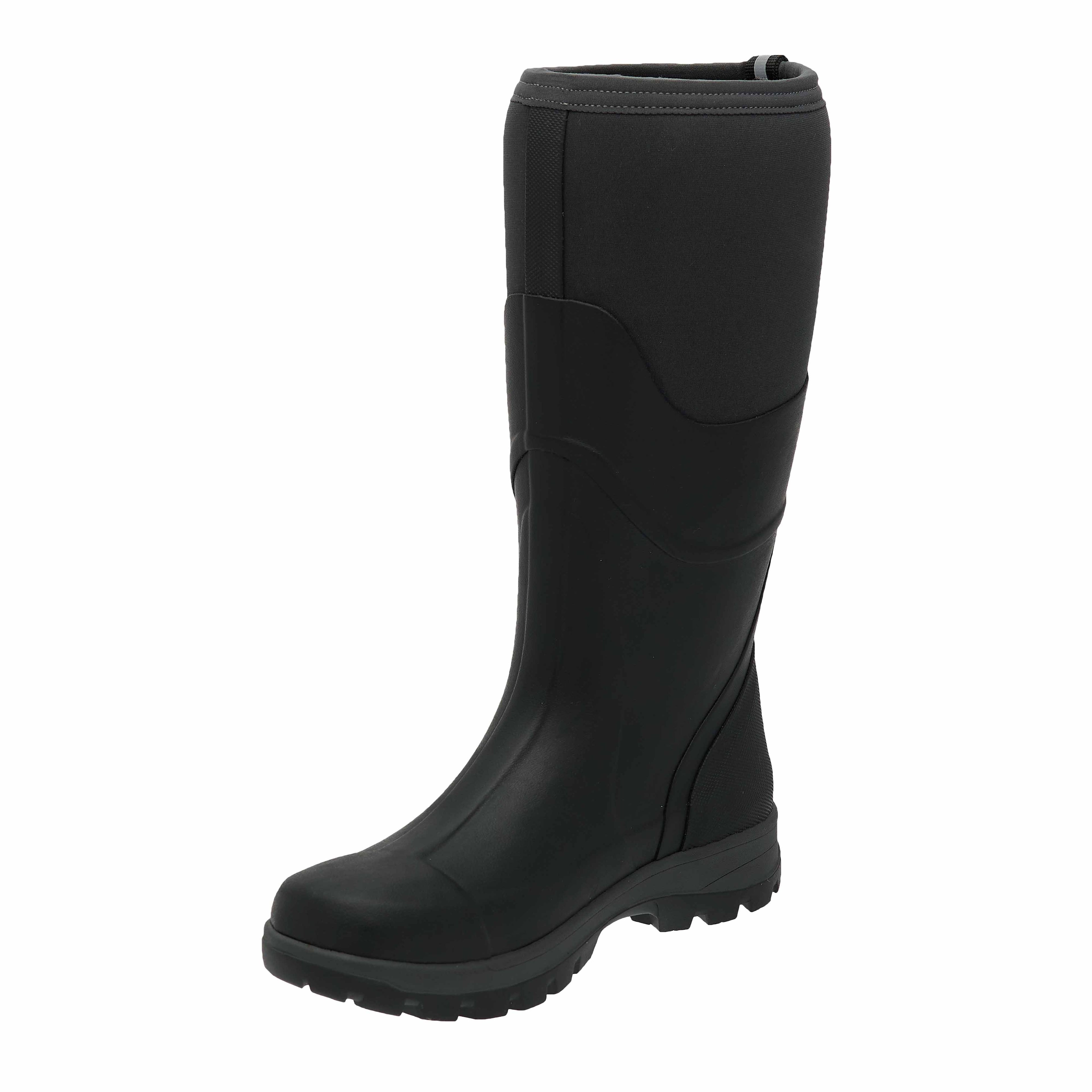 Black rubber boot on a white background
