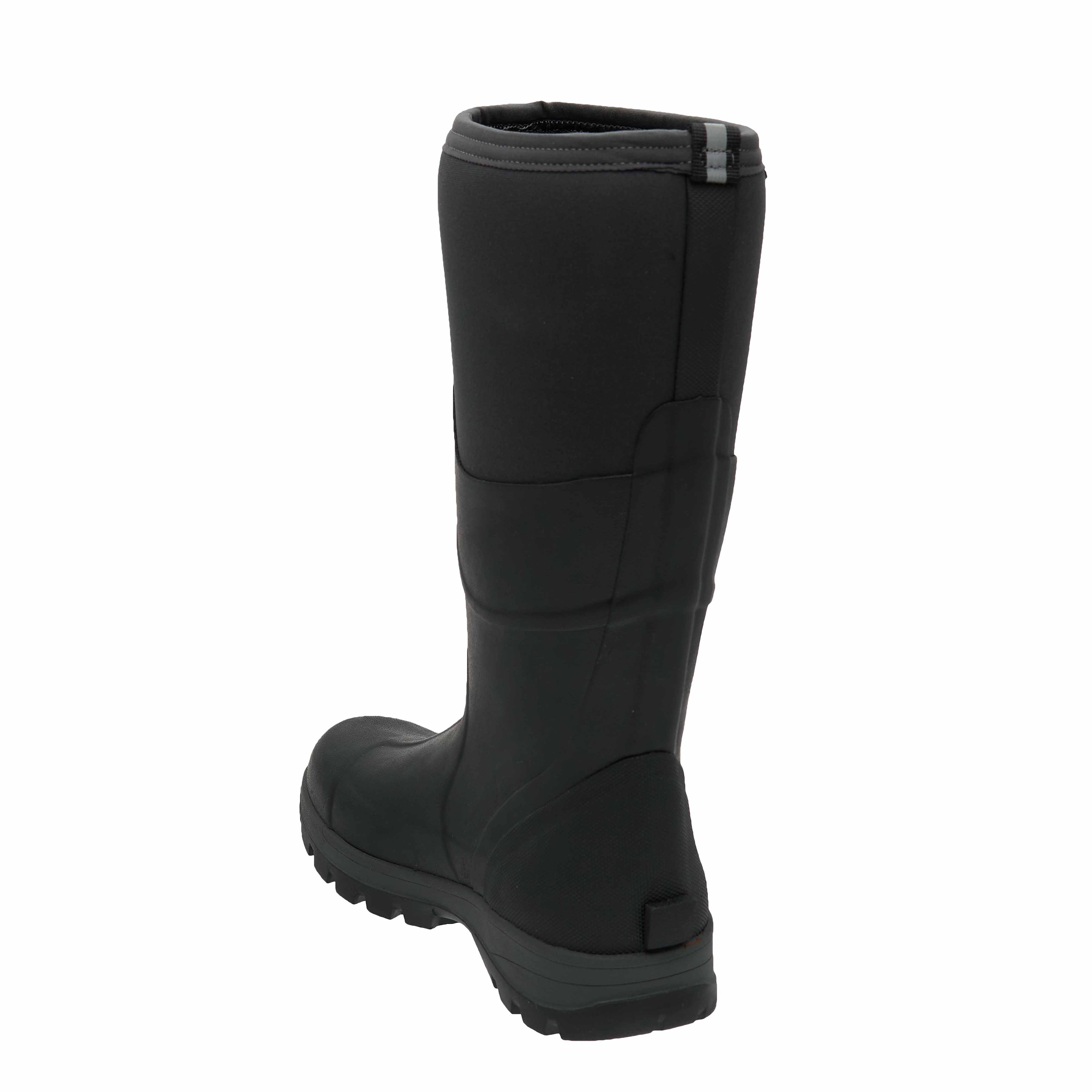 Black rubber boot on a white background