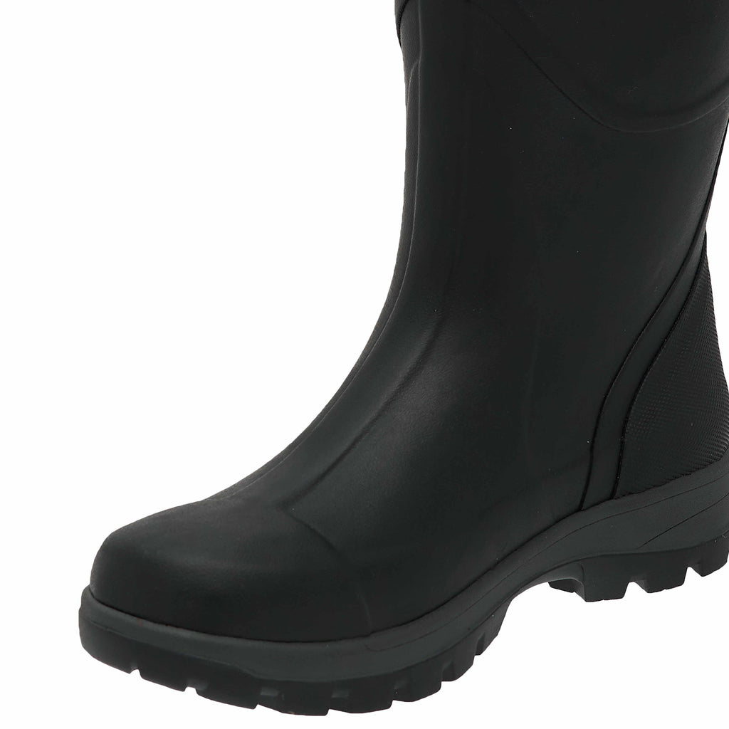 Black rubber boot on a white background