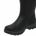 Black rubber boot on a white background
