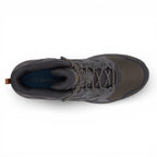Gray hiking boot with visible branding on a white background