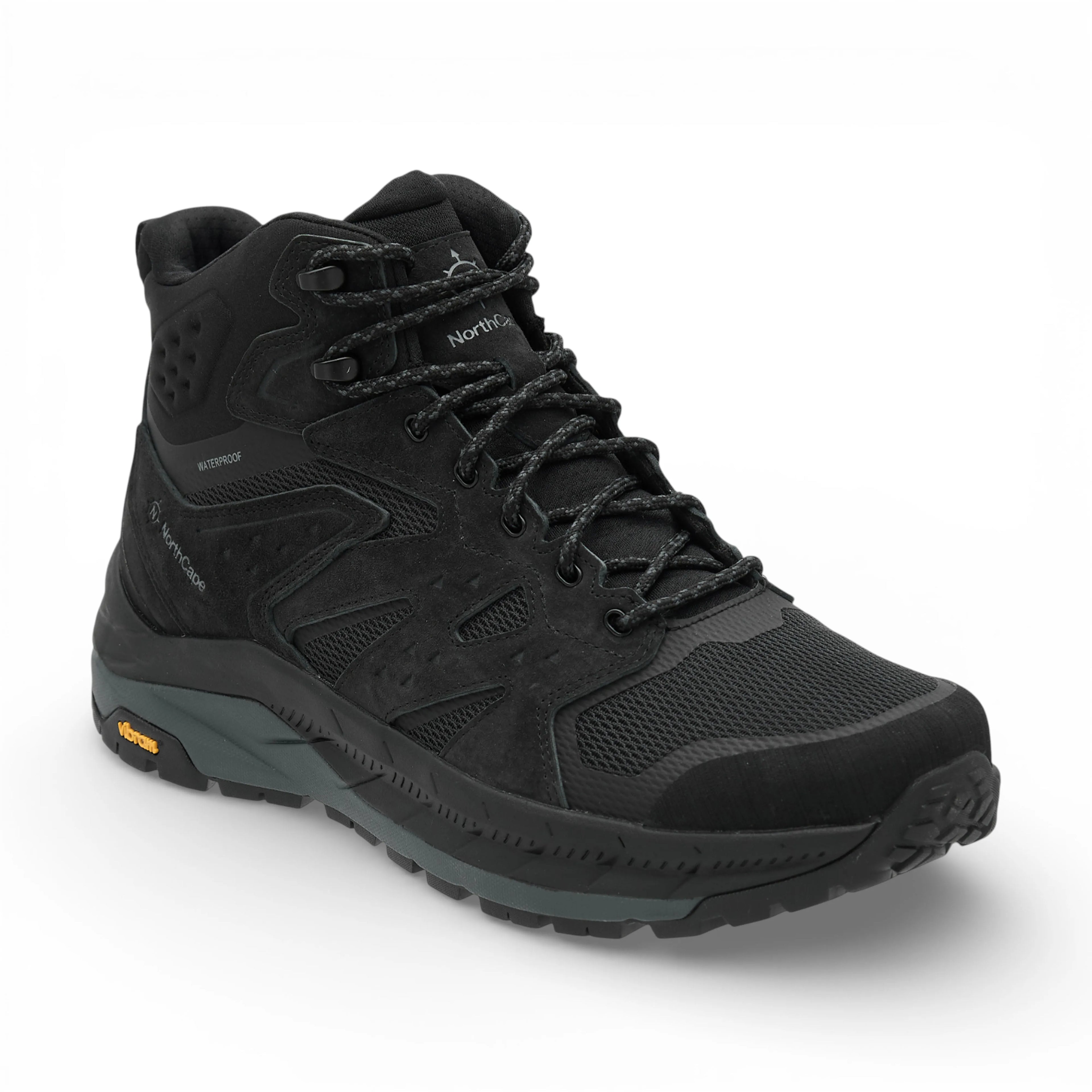 Black hiking boot on a white background