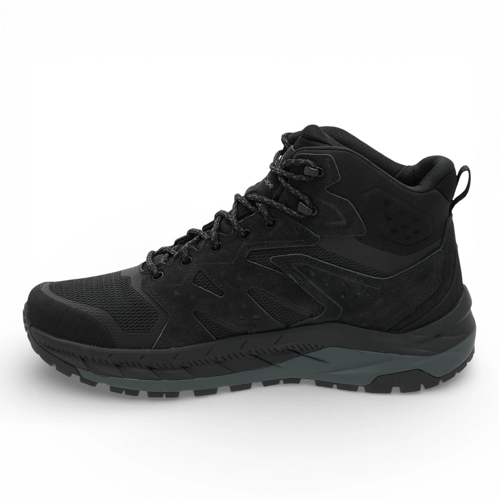 Black hiking boot on a white background