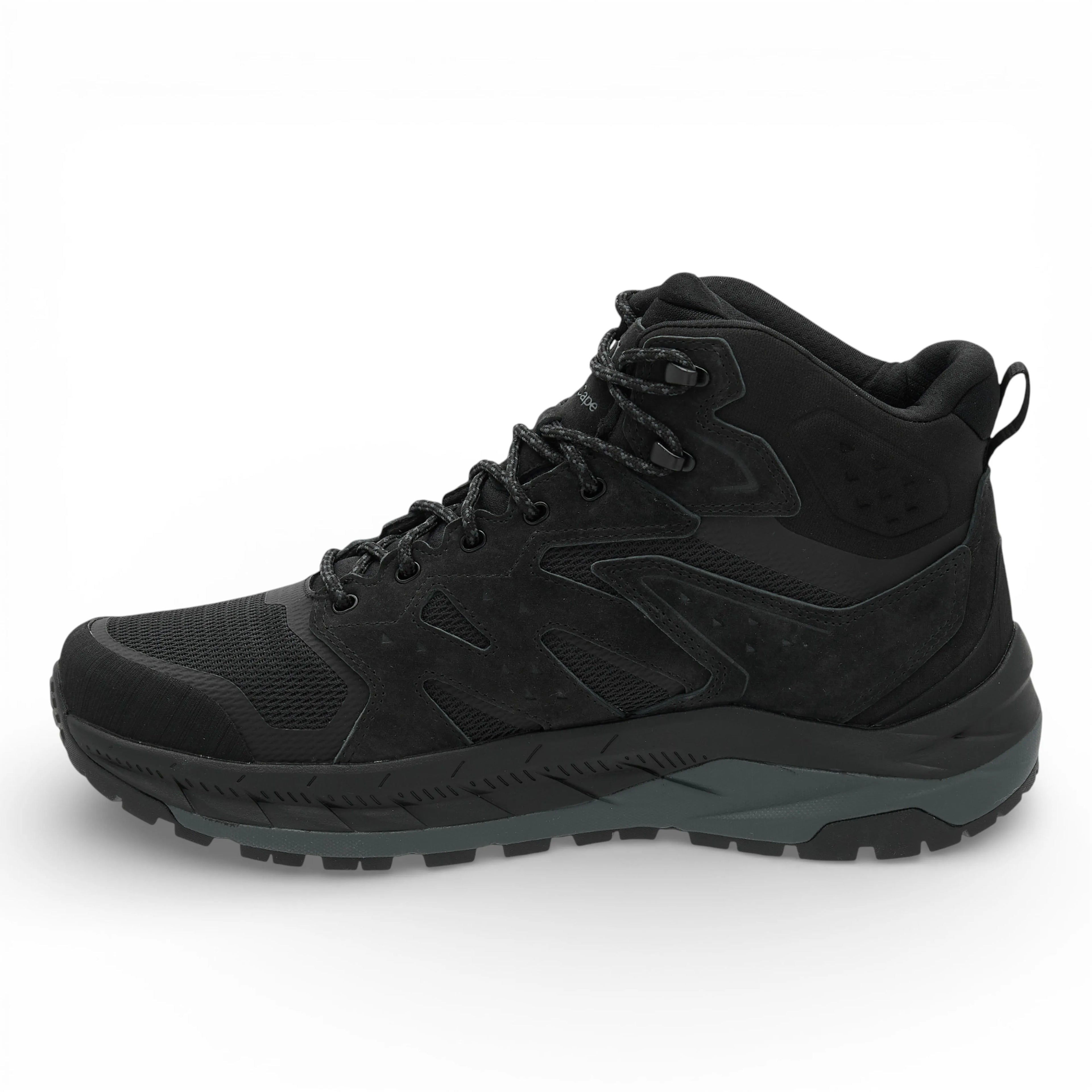 Black hiking boot on a white background