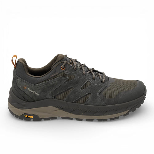 Black running shoe on a white background