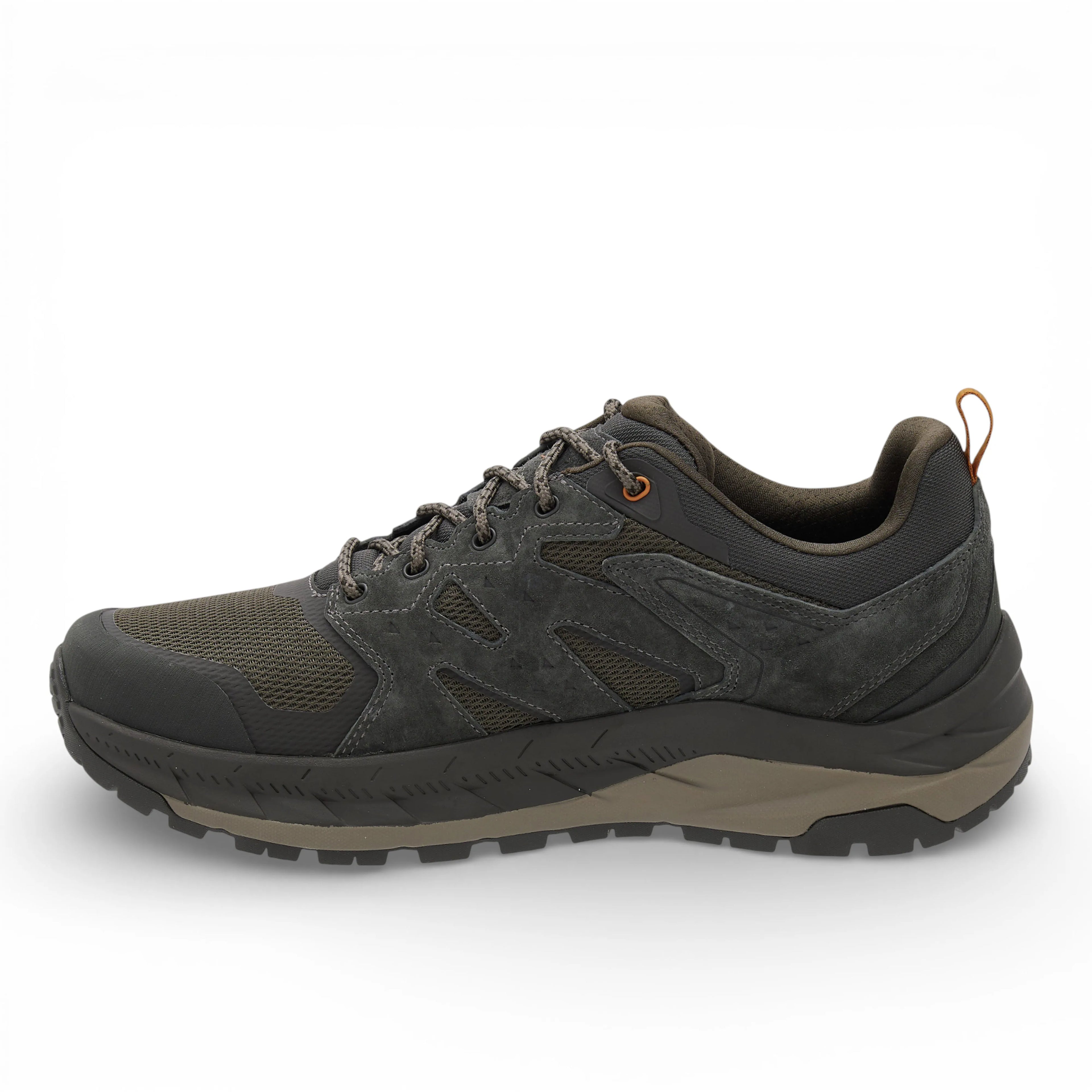 Dark gray hiking shoe on a white background