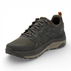 Gray hiking shoe with brown accents on a white background