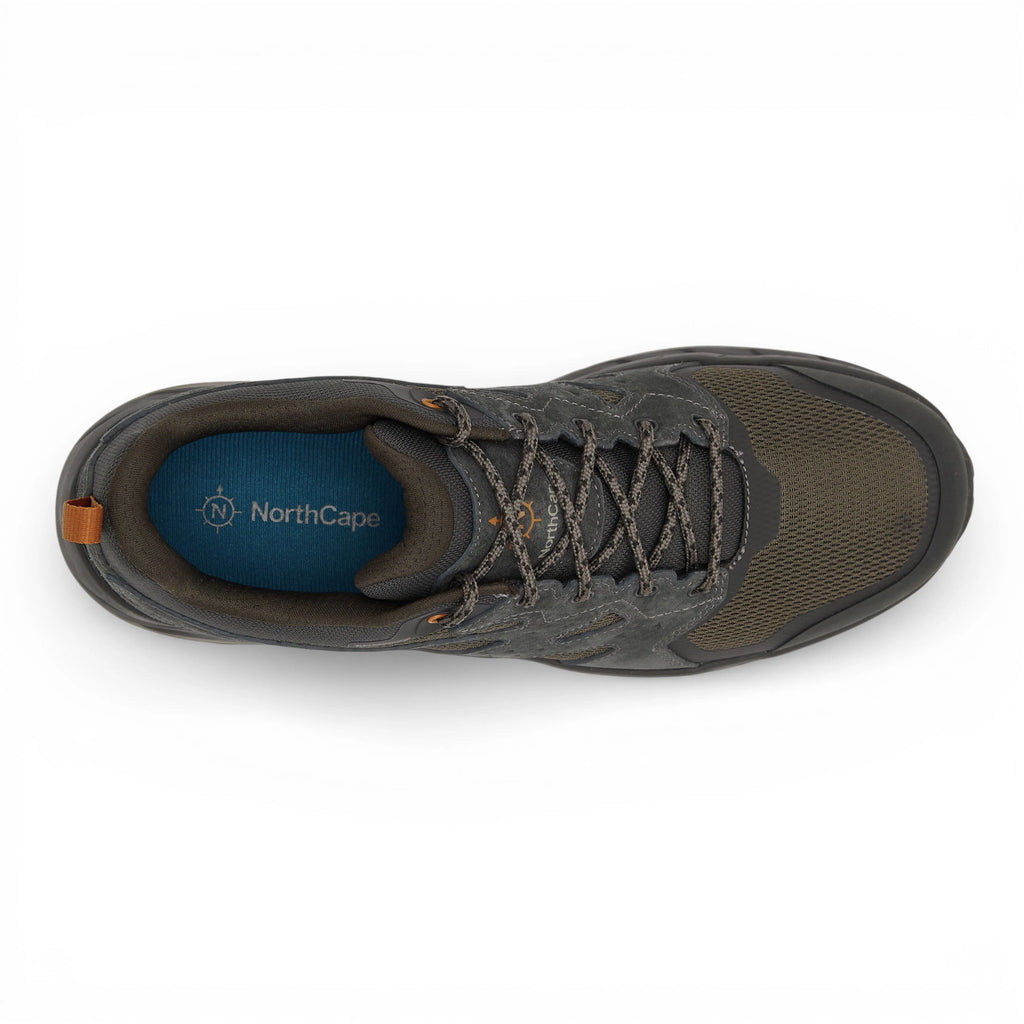 Dark gray hiking shoe with visible brand logo on a white background