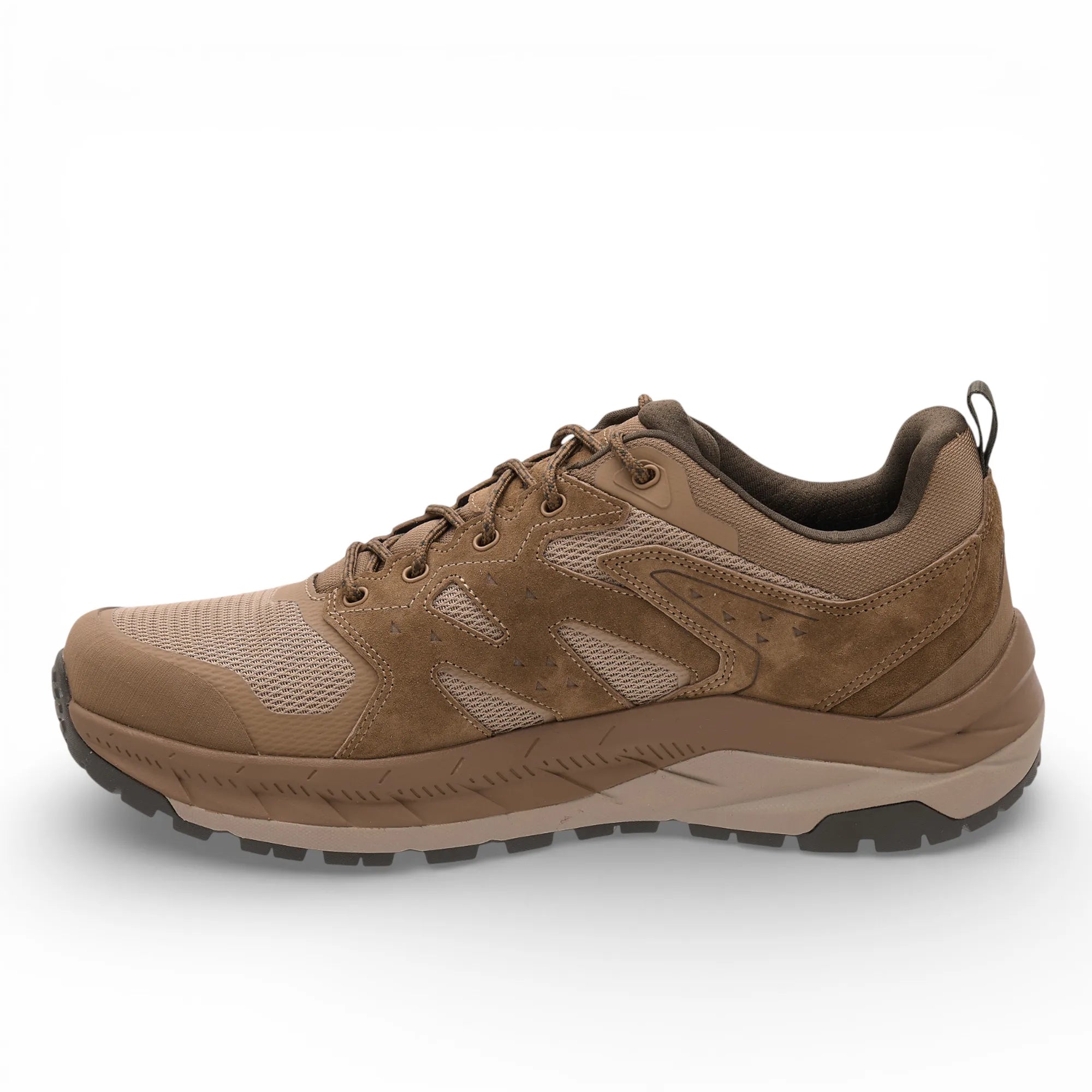Brown hiking shoe on a white background