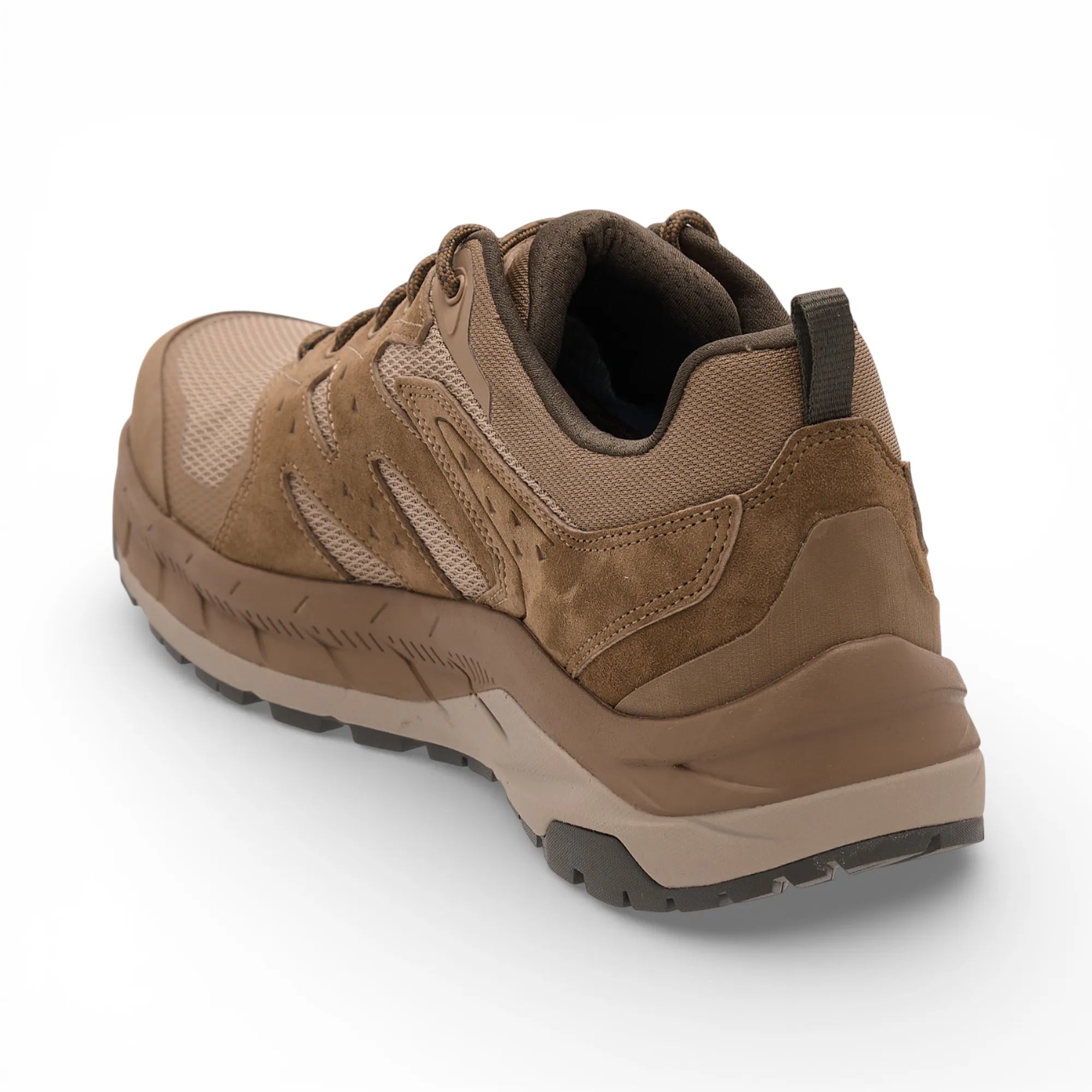 Brown hiking shoe on a white background
