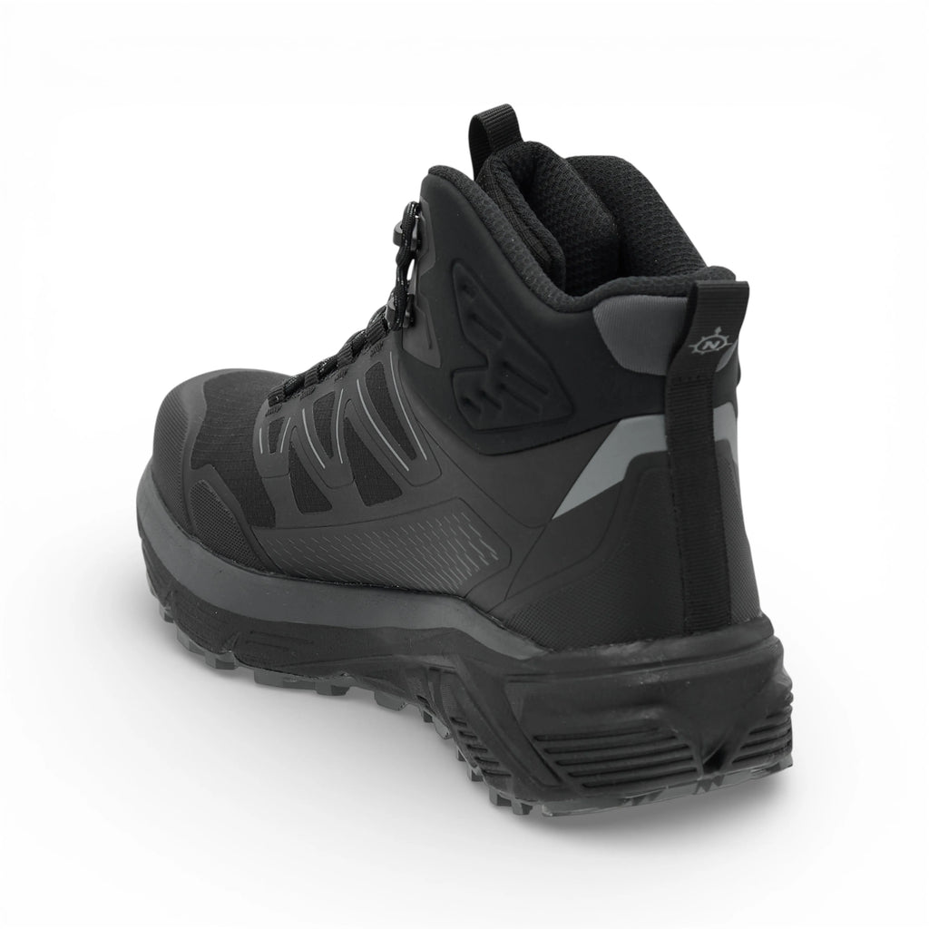 Black hiking boot on a white background