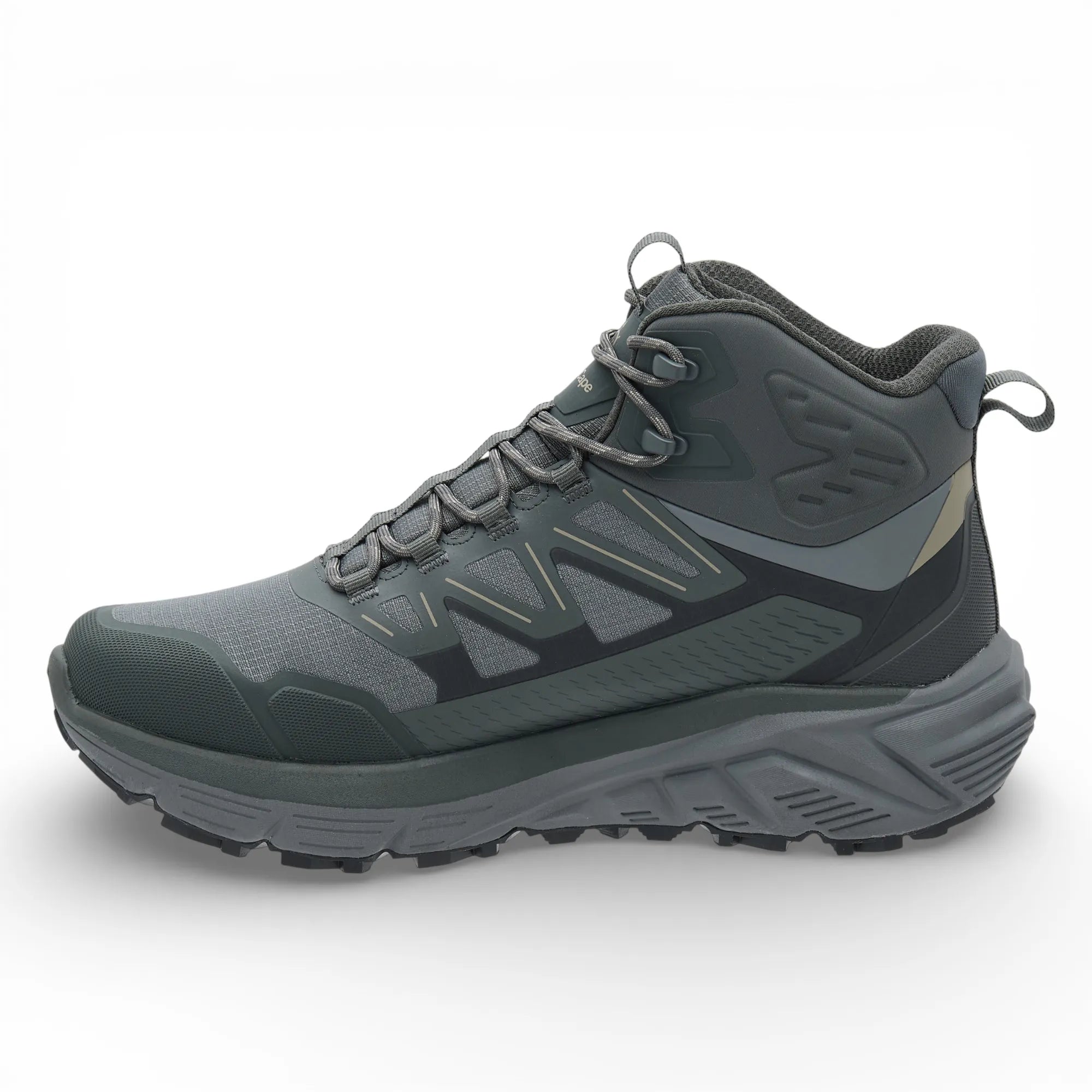 Gray hiking boot on a white background