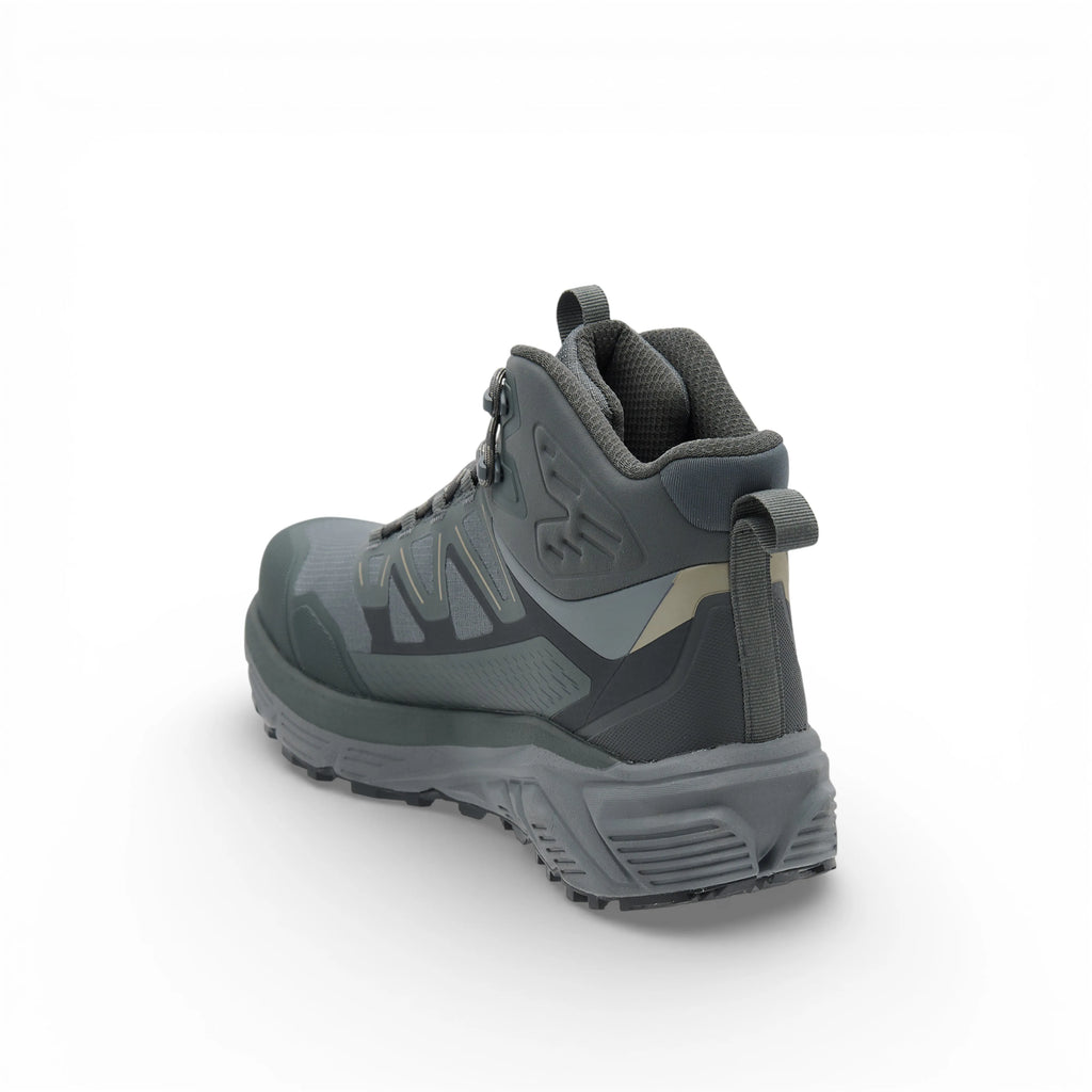 Gray hiking boot on a white background