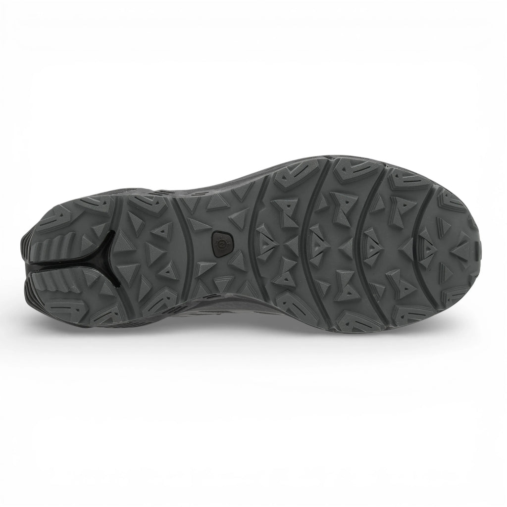 Black shoe sole with tread pattern on a white background