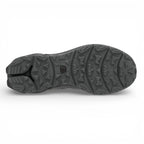 Black shoe sole with tread pattern on a white background