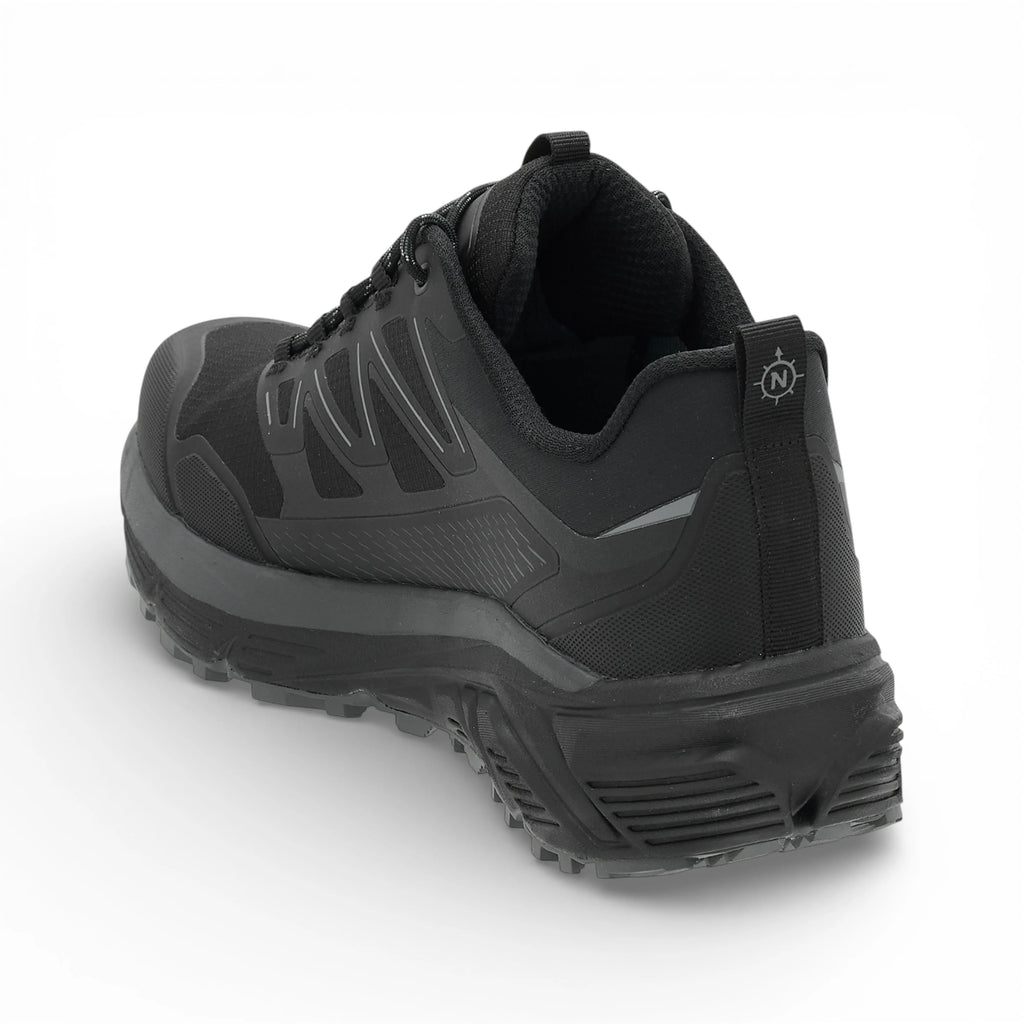 Black hiking shoe on a white background