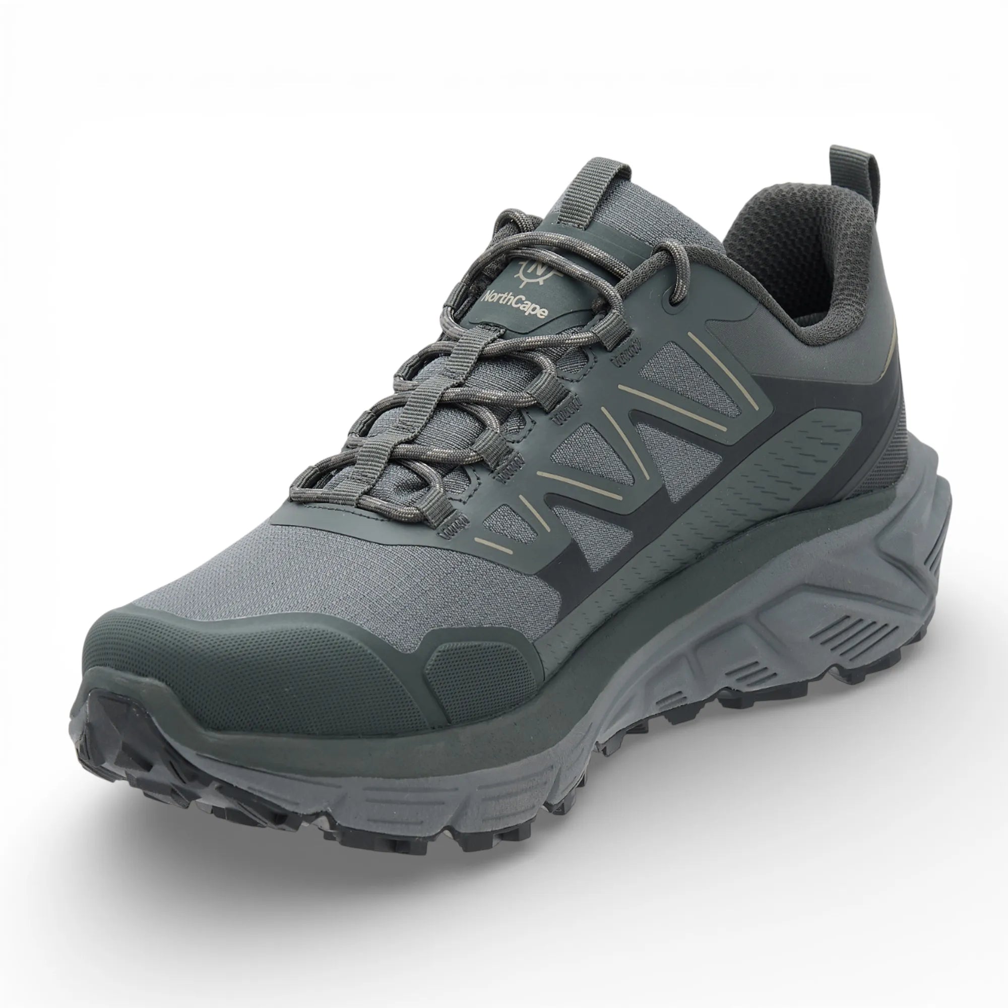 Gray hiking shoe on a white background
