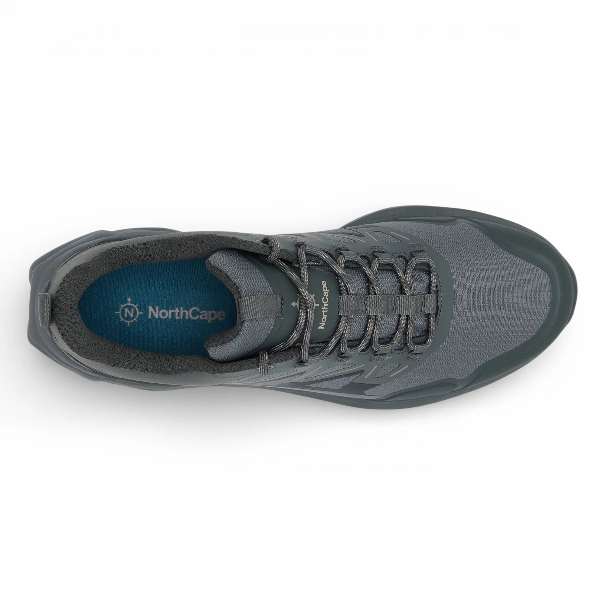 Gray hiking shoe with 'Northcape' branding on a white background