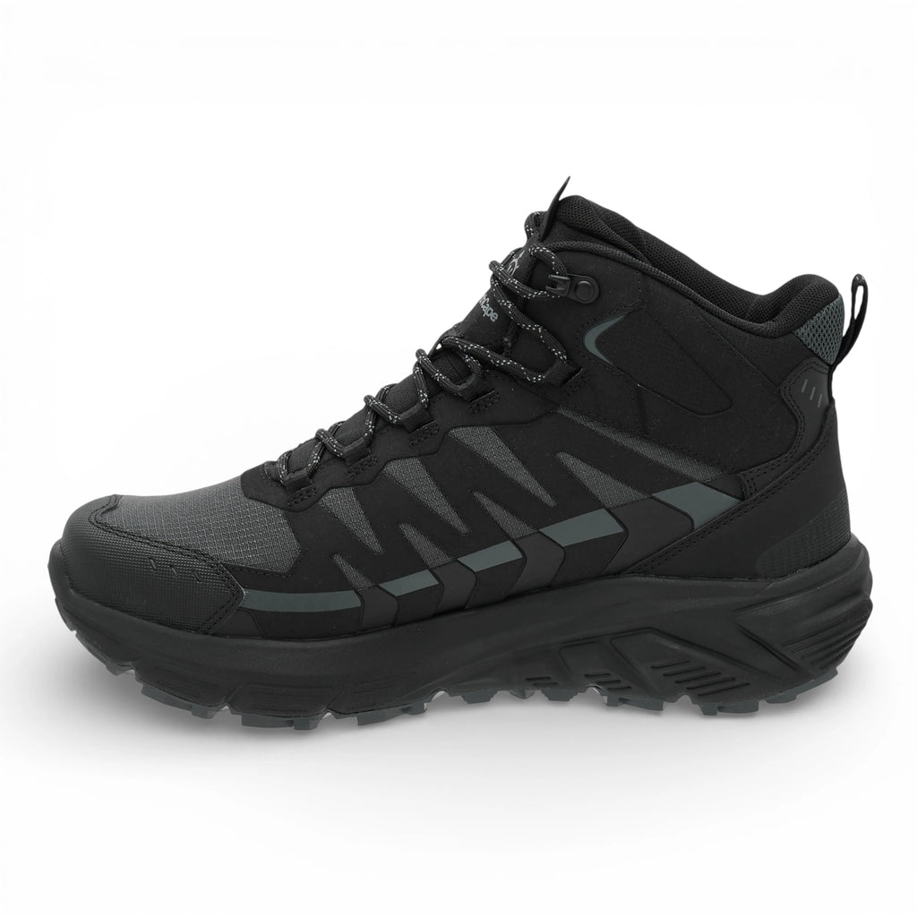 Black hiking boot on a white background