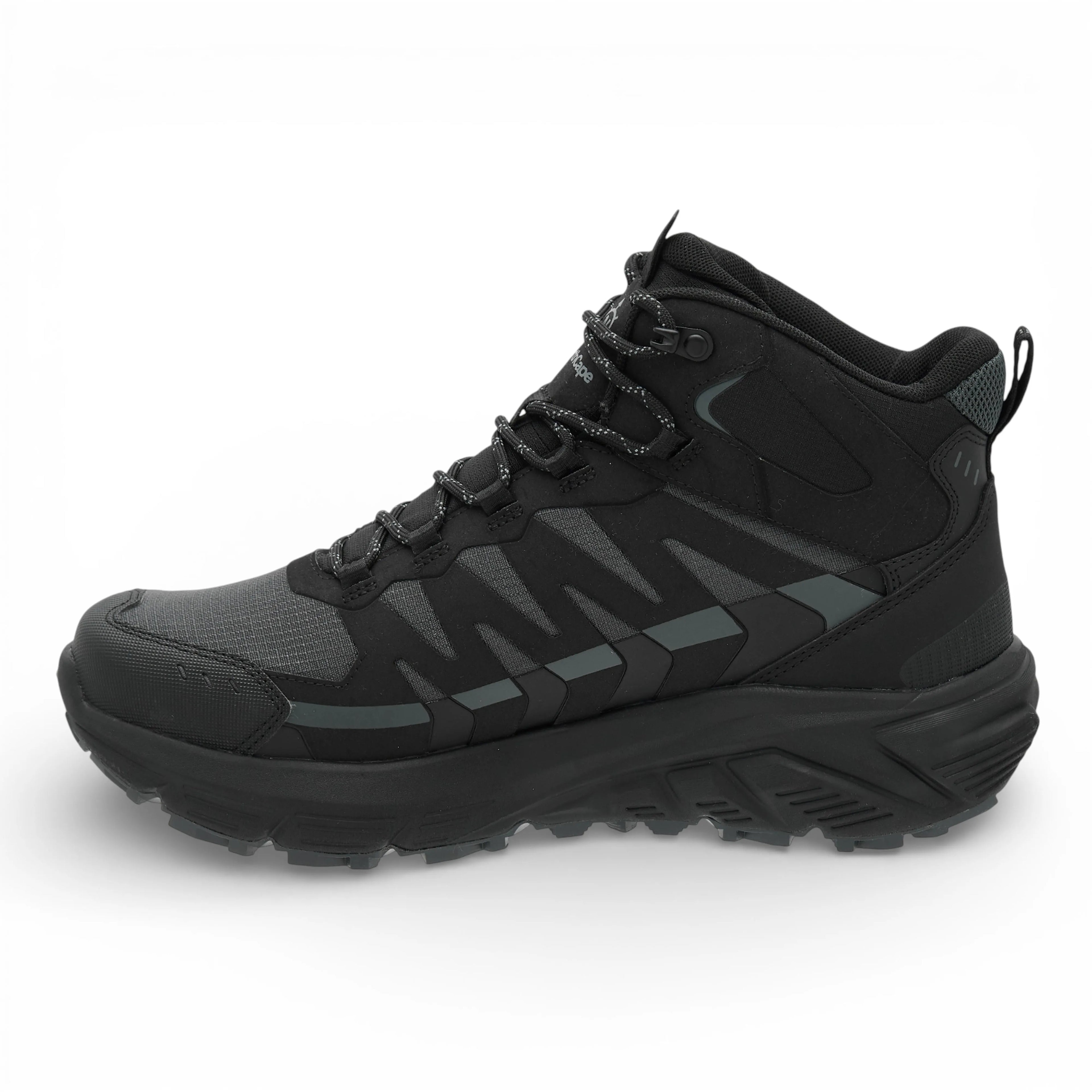 Black hiking boot on a white background