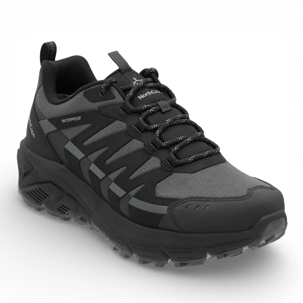 Black sneaker with logo on a white background