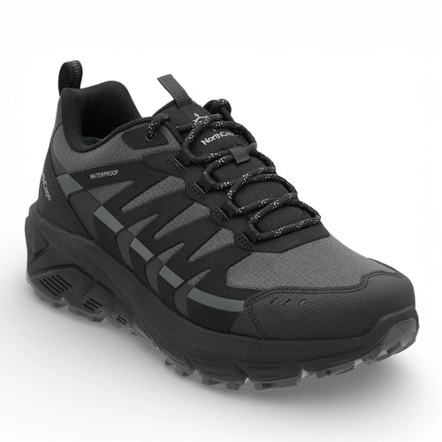 Black sneaker with logo on a white background