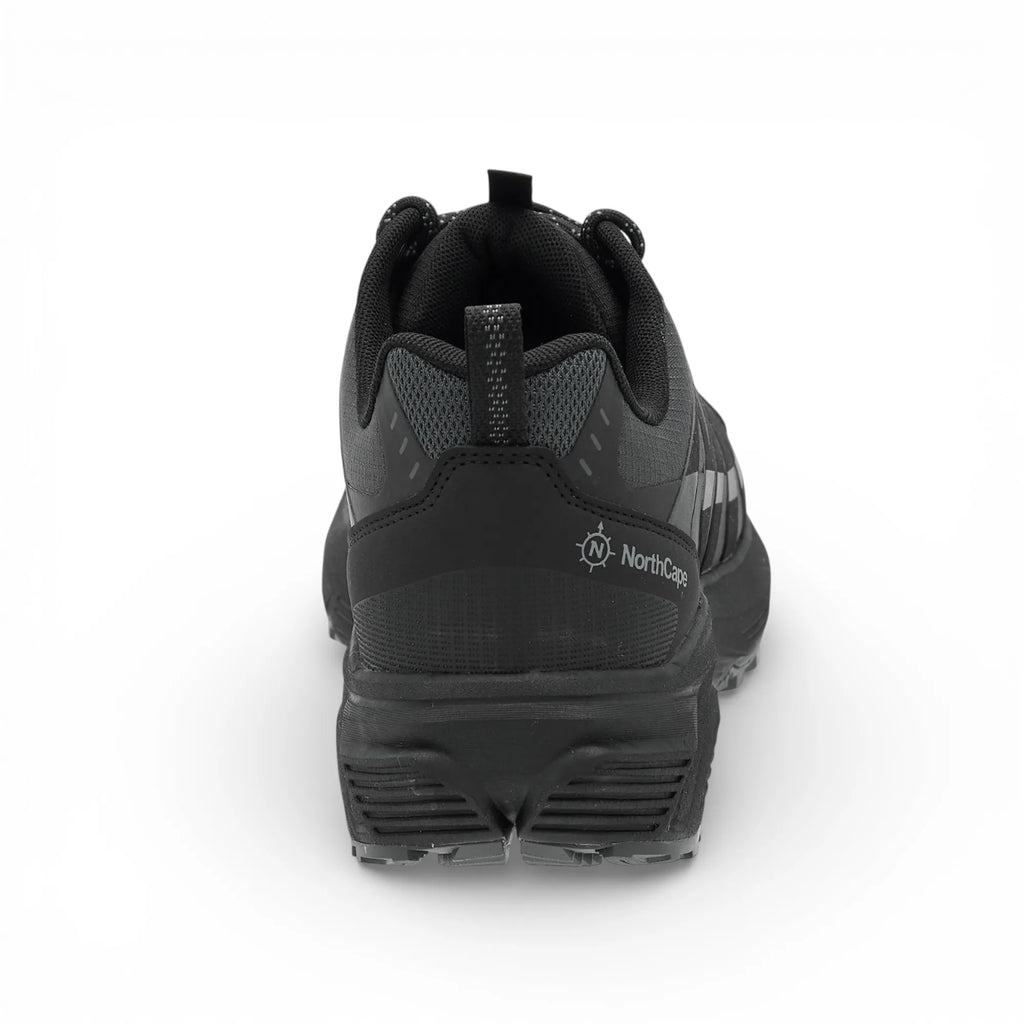 Black hiking shoe with 'Northcape' branding on a white background