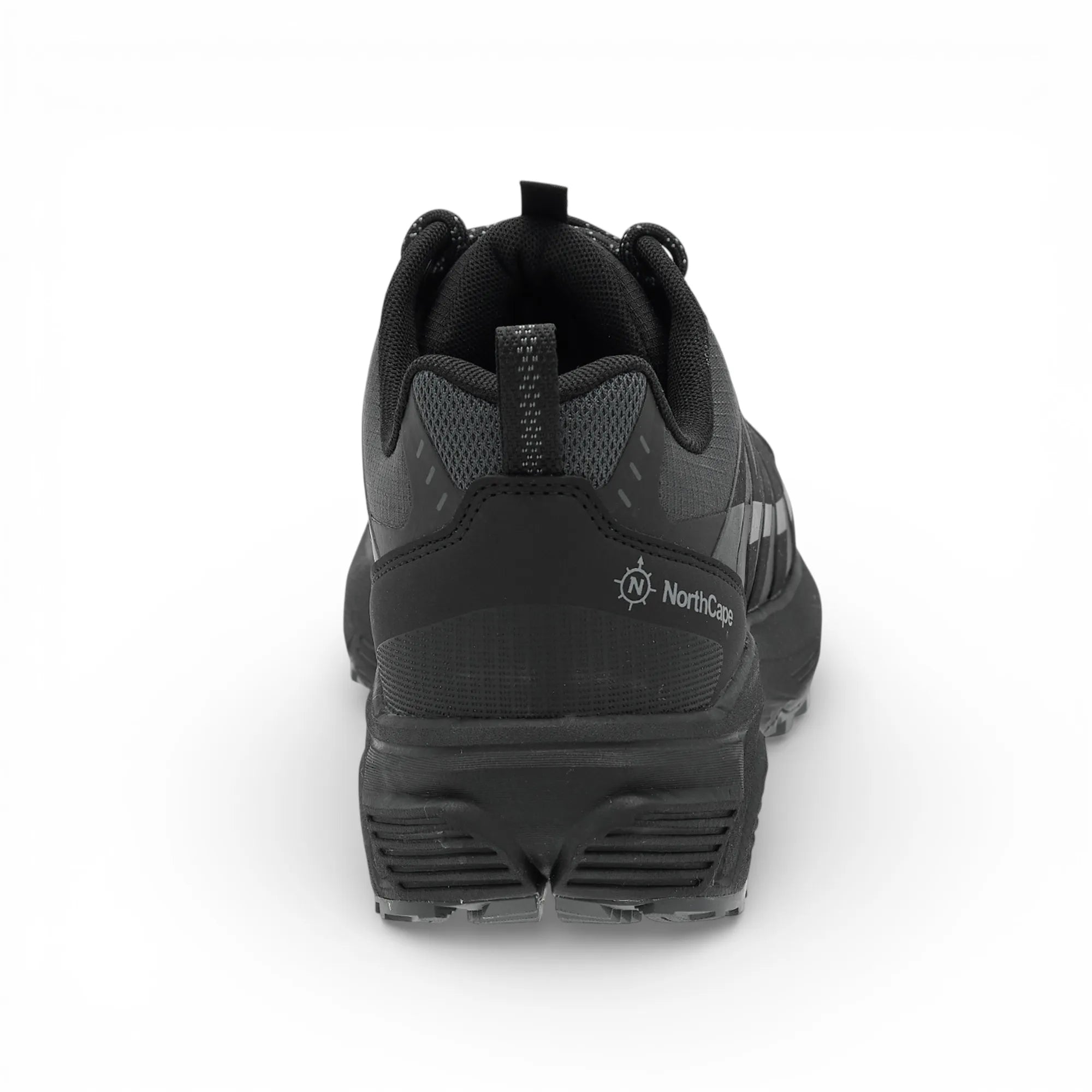 Black hiking shoe with 'Northcape' branding on a white background