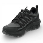 Black and gray athletic shoe on a white background