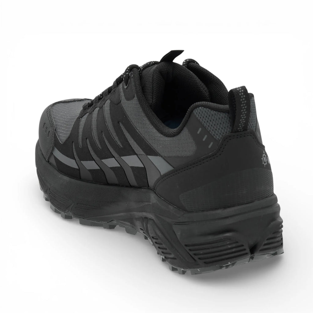 Black sneaker with logo on a white background