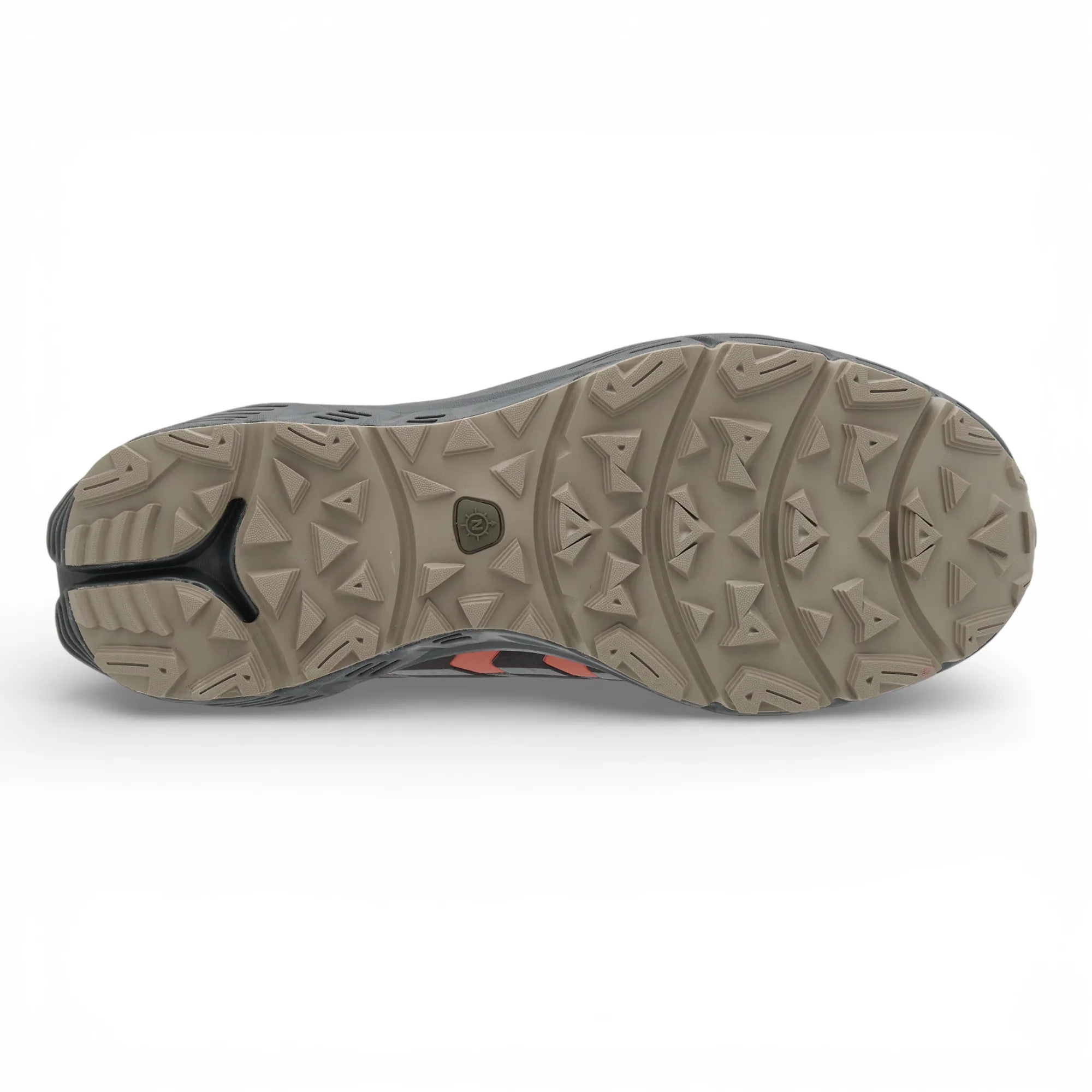 Close-up of a shoe sole with a textured pattern on a white background