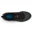 Black athletic shoe with visible branding on a white background