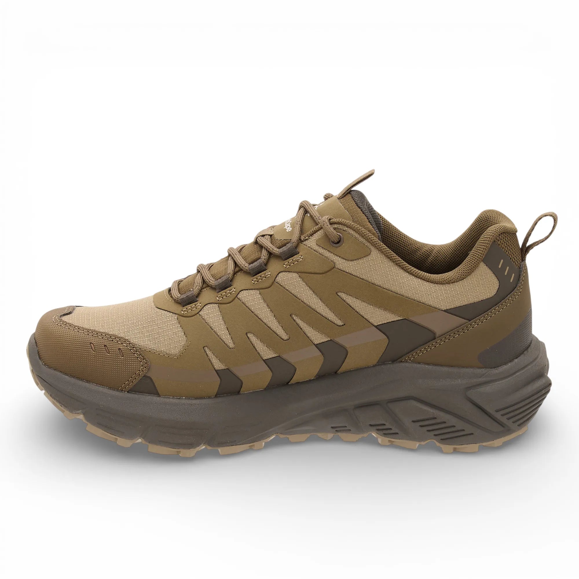 Brown hiking shoe on a white background