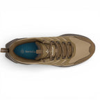 Brown sneaker with visible brand logo on a white background