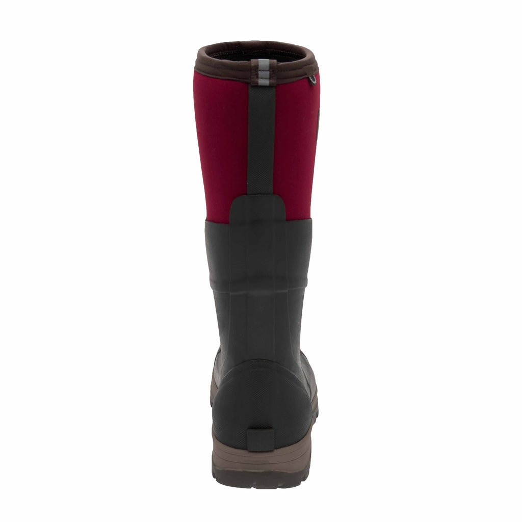 Black and red rubber boot on a white background