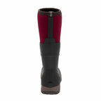 Black and red rubber boot on a white background