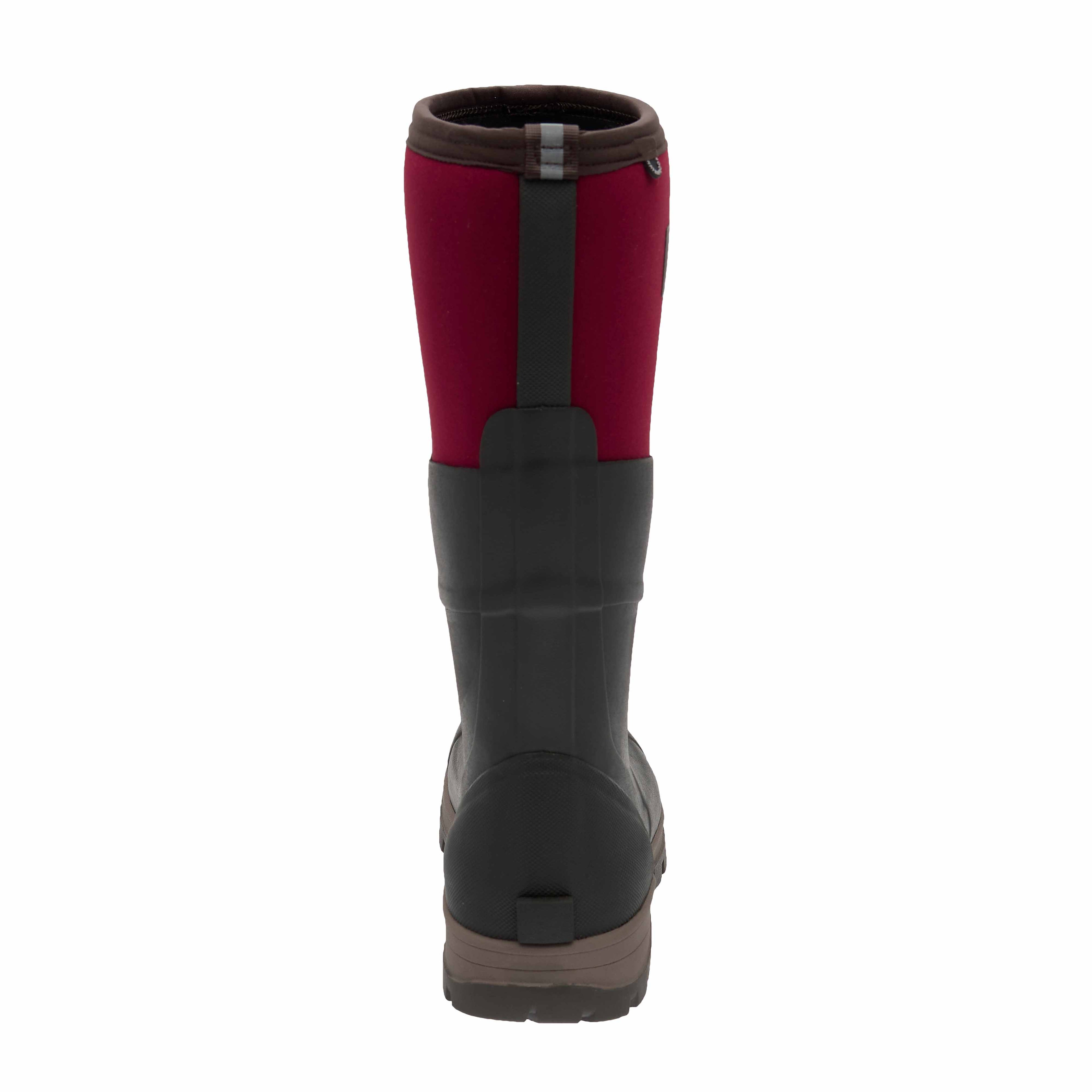 Black and red rubber boot on a white background