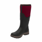 Black and red rubber boot on a white background