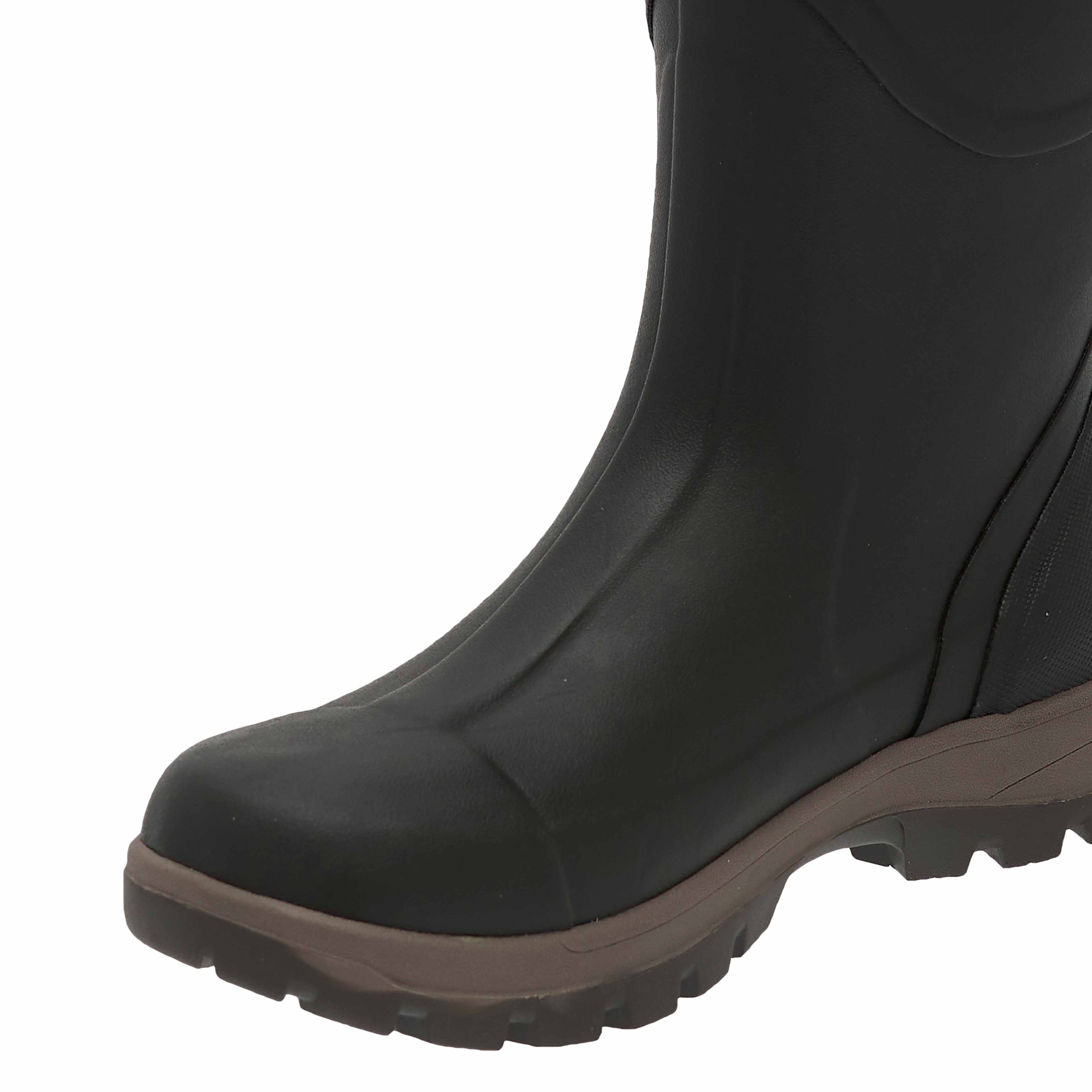 Black rubber boot on a white background