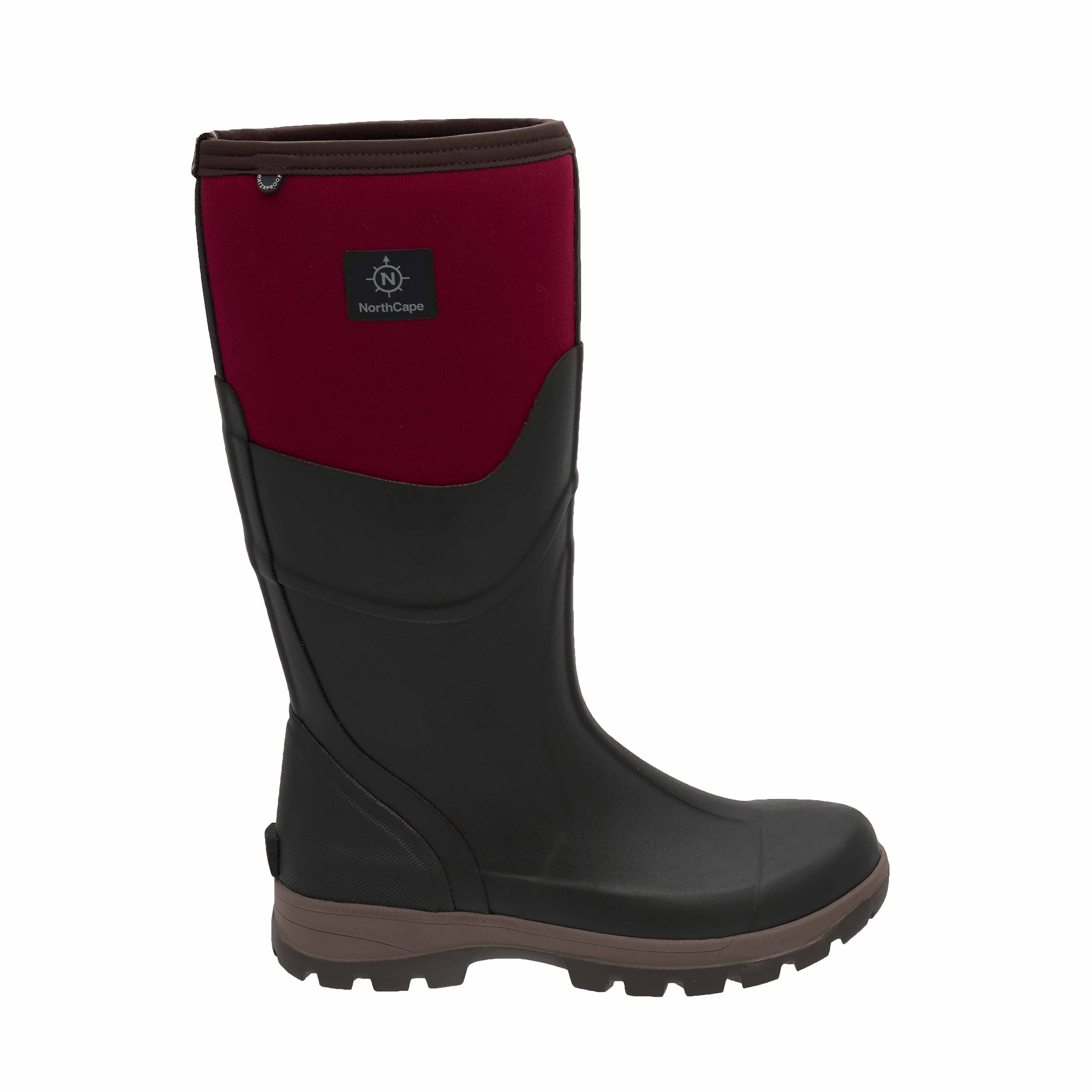 Black and red rubber boot on a white background