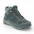 Green hiking boot on a white background