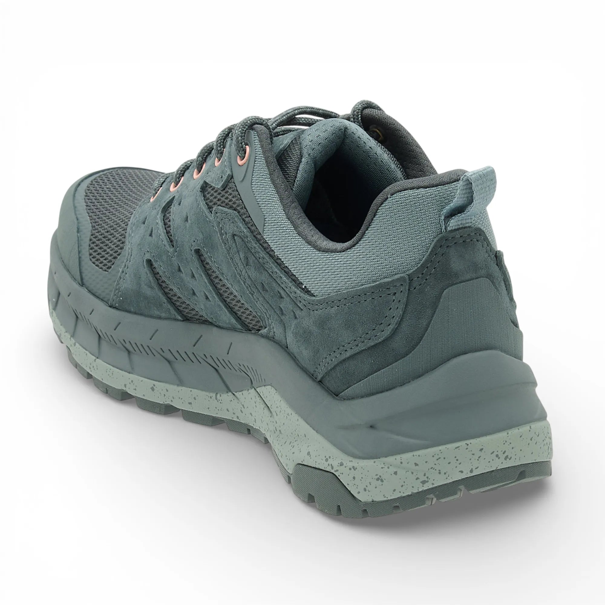 Green hiking shoe on a white background