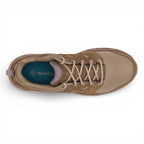 Brown hiking shoe with pink accents on a white background