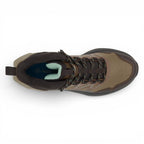 Brown hiking boot with visible brand logo on a white background